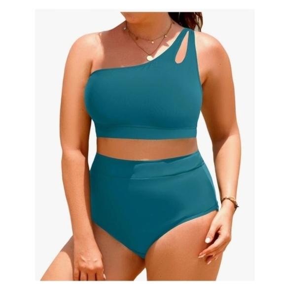 Tempt Me Other - TEMPT ME - 20 Plus Teal One-Shoulder Two Piece Swimwear